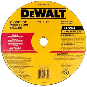 Disco de Corte Metal Inox 9pol x 2mm x 7/8 - DEWALT DW8067-AR